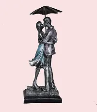 Saudeep India Trading Corporation Love Couple Goals Metal Umbrella Statue (11 x 5 x 3 cm, Silver)-thumb2