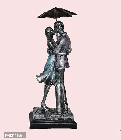 Saudeep India Trading Corporation Love Couple Goals Metal Umbrella Statue (11 x 5 x 3 cm, Silver)-thumb3