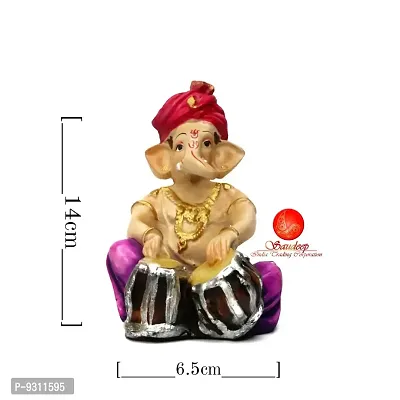 Saudeep India, Handcrafted Resine Little Ganesh Sculpture | Showpiece for Home  Office Decor (Ganesh Dhol)-thumb2