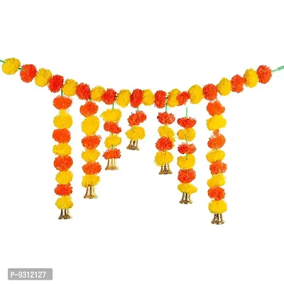 Saudeep India Traditional Marigold Fluffy Flowers Garlands Toran for Door Hanging Home Decoration for Main Door - Ideal for Traditional, Inauguration Parties, Festivals, Diwali(Pattern 02)-thumb2