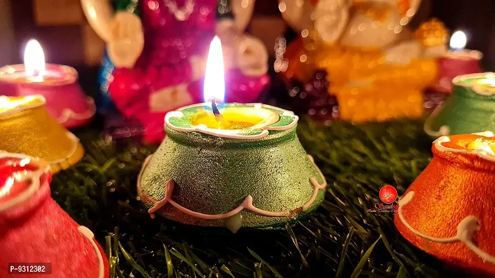 Saudeep India Traditional Handmade Decoative Clay Matki Diyas/Colourful Diwali Diya Set For Decoration (10)-thumb5