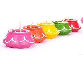 Saudeep India Clay Handmade Waxed Diya Set for Home Decoration (5 cm X 5 cm X 2.39 cm, Multicolor, 10 Piece)-thumb3