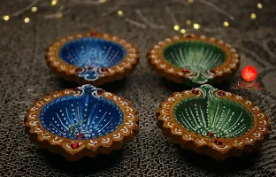 Saudeep India Diwali Diyas | Traditional Handmade Terracotta Clay Diya | Mitti Deepak Decorate for Diwali | Diya for Puja | Diwali Home Decoration Diya (Set of 4, Multicolor)-thumb1