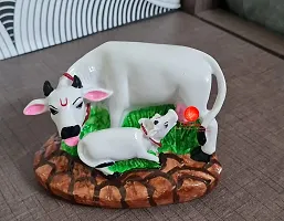 Saudeep India Good Luck Gift Items Art Handicraftgiftgallery Decorative Marble dust/Polyresin Cow and Calf Showpiece Idols and Figurines, 5x3x3Inch (White Cow)-thumb4