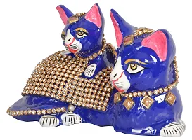 Saudeep India Trading Corporation Metal Cat Figurine (13 cm x 7 cm x 7 cm, Blue, MH031)-thumb1