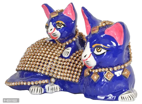 Saudeep India Trading Corporation Metal Cat Figurine (13 cm x 7 cm x 7 cm, Blue, MH031)-thumb2