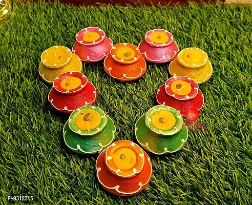 Saudeep India Decorative Matki Diyas/Colourful Diya Set/Diya for Diwali (Pack of 50)-thumb4