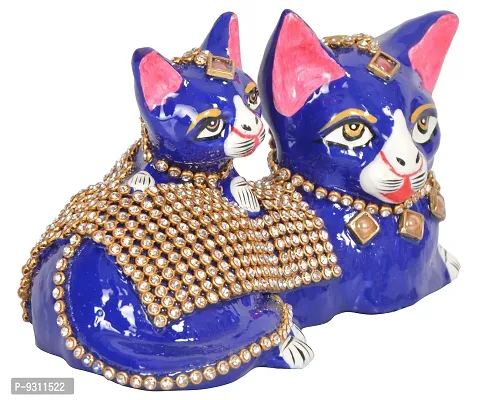 Saudeep India Trading Corporation Metal Cat Figurine (13 cm x 7 cm x 7 cm, Blue, MH031)-thumb3