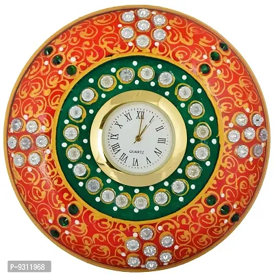 Saudeep India Trading Corporation Marble Round Clock with Stand (SIRCWS25, 11 cm)