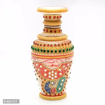 Saudeep India Trading Corporation Marble Decorative Flower Vase/Pot Golden Emboss Meenakari Work Jewellery Design Showpiece Gifts.