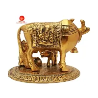 Saudeep India Kamdhenu Cow with Calf  Krishna Brass God Figure Showpiece Decor-thumb3