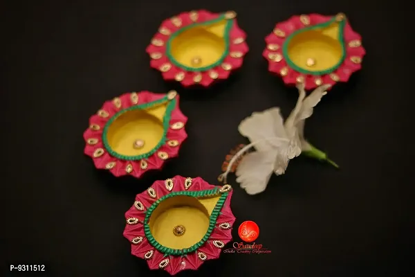 Saudeep India Diwali Diyas | Traditional Handmade Terracotta Clay Diya | Mitti Deepak Decorate for Diwali | Diya for Puja | Diwali Home Decoration Diya (Set of 4, Multicolor)-thumb0