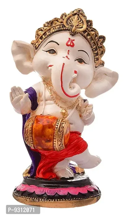 Saudeep India, Handcrafted Resine Little Ganesh Sculpture | Showpiece for Home  Office Decor (Dhol Ganesh)-thumb2