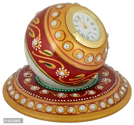 Saudeep India Trading Corporation Marble Round Clock with Plate (8 cm)-thumb2