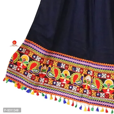 SAUDEEP INDIA Women Ethnic Gujrati Embroidered Border Cotton Rayon Long Skirt Lehenga (Navy Blue)-thumb3