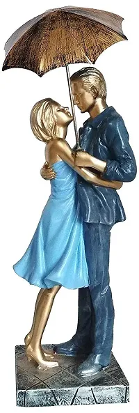 Saudeep India Trading Corporation Polyester Love Couple with Umbrella Showpiece (Off White and Red)-thumb2