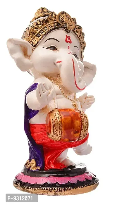 Saudeep India, Handcrafted Resine Little Ganesh Sculpture | Showpiece for Home  Office Decor (Dhol Ganesh)-thumb3