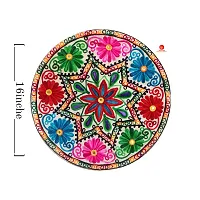 Saudeep India Round Rajasthani Ethnic Embroidered Khadi Cushion Cover, 16x16 Inch Pack of 3(pt3_cushioncover_po3)-thumb3