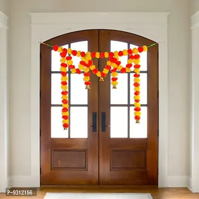 Saudeep India Traditional Marigold Fluffy Flowers Garlands Toran for Door Hanging Home Decoration for Main Door - Ideal for Traditional, Inauguration Parties, Festivals, Diwali(Pattern 05)-thumb0