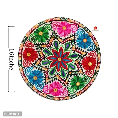 Saudeep India Round Rajasthani Ethnic Embroidered Khadi Cushion Cover, 16x16 Inch Pack of 3(pt4_cushioncover_po3)-thumb3
