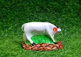 Saudeep India Good Luck Gift Items Art Handicraftgiftgallery Decorative Marble dust/Polyresin Cow and Calf Showpiece Idols and Figurines, 5x3x3Inch (White Cow)-thumb2