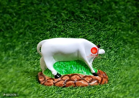 Saudeep India Good Luck Gift Items Art Handicraftgiftgallery Decorative Marble dust/Polyresin Cow and Calf Showpiece Idols and Figurines, 5x3x3Inch (White Cow)-thumb3