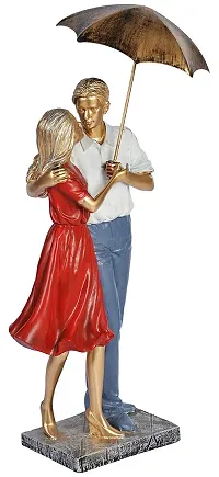 Saudeep India Trading Corporation Polyester Love Couple with Umbrella Showpiece (12 * 13 * 35cm), White and Blue-thumb2