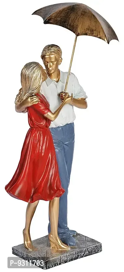 Saudeep India Trading Corporation Polyester Love Couple with Umbrella Showpiece (12 * 13 * 35cm), White and Blue-thumb3