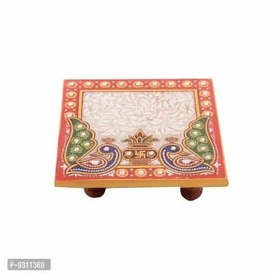 Saudeep India Trading Corporation Home Temple Decor Meenakari Work Marble Choki |Bajot Traditonal Gifts-thumb0