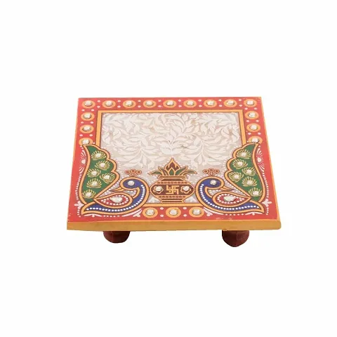 Saudeep India Trading Corporation Home Temple Decor Meenakari Work Marble Choki |Bajot Traditonal Gifts