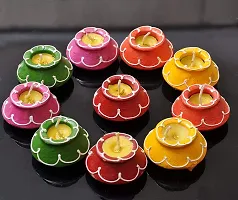 Saudeep India Clay Handmade Waxed Diya Set for Home Decoration (5 cm X 5 cm X 2.39 cm, Multicolor, 10 Piece)-thumb1