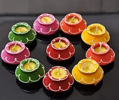 SAUDEEP INDIA Decorative Clay Matki Diya Set (10 Diya with 10 Rangoli Color)-thumb1