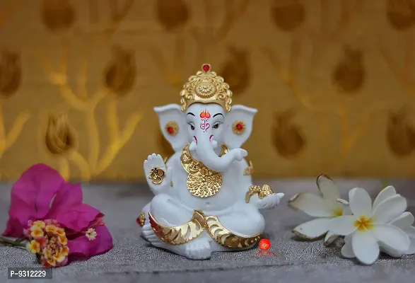 Saudeep India, Handcrafted Resine Little Ganesh Sculpture | Showpiece for Home  Office Decor (White and Gold Ganesha)