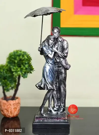 Saudeep India Trading Corporation Polyester Valentine's Day Gifts Love Couple with Umbrella Showpiece Statue for Girlfriend, Boyfriend, Wife, Husband (Standard)-thumb0