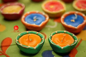 Saudeep India Diwali Diyas with Wax | Traditional Handmade Terracotta Clay Diya | Mitti Deepak Decorate for Diwali | Diya for Puja | Diwali Home Decoration Diya (Set of 10, Multicolor)-thumb2