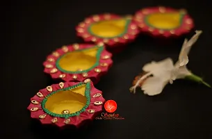 Saudeep India Diwali Diyas | Traditional Handmade Terracotta Clay Diya | Mitti Deepak Decorate for Diwali | Diya for Puja | Diwali Home Decoration Diya (Set of 4, Multicolor)-thumb1