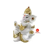 Saudeep India, Handcrafted Resine Little Ganesh Sculpture | Showpiece for Home  Office Decor (White and Gold Ganesha)-thumb4