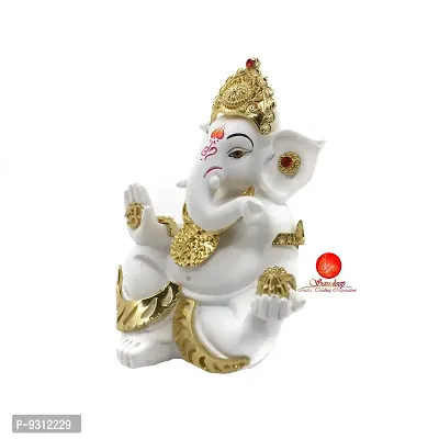 Saudeep India, Handcrafted Resine Little Ganesh Sculpture | Showpiece for Home  Office Decor (White and Gold Ganesha)-thumb5