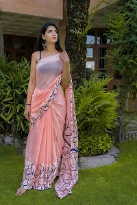 Saudeep India Women's Satin Silk Abstract Floral Print Saree With Blouse Piece(Pink)-thumb2