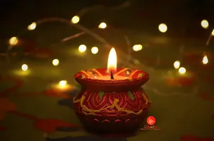 Saudeep India Diwali Diyas | Traditional Handmade Terracotta Clay Diya | Mitti Deepak Decorate for Diwali | Diya for Puja | Diwali Home Decoration Diya (Set of 6, Multicolor)-thumb2