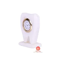 SAUDEEP INDIA Tooth Shape Dentist Desk Marble Table Clock for Decor and Paper Weight, Ideal for Dentists and Doctors- Multicolour-thumb1