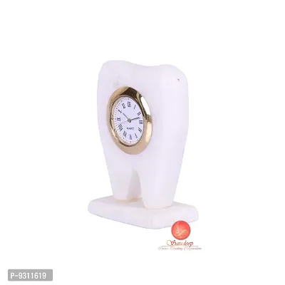 SAUDEEP INDIA Tooth Shape Dentist Desk Marble Table Clock for Decor and Paper Weight, Ideal for Dentists and Doctors- Multicolour-thumb2