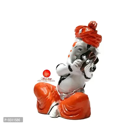 Saudeep India, Handcrafted Resine Little Ganesh Sculpture | Showpiece for Home  Office Decor (Violin Ganesh)-thumb5