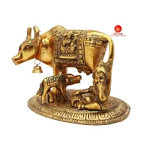 Saudeep India Kamdhenu Cow with Calf  Krishna Brass God Figure Showpiece Decor-thumb2