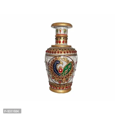 Saudeep India Trading Corporation Marble Peacock Painting Jali Work Flower Vase