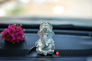 Saudeep India, Handcrafted Resine Little Ganesh Sculpture | Showpiece for Home  Office Decor (Silver Ganesh)-thumb1