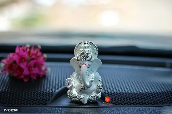 Saudeep India, Handcrafted Resine Little Ganesh Sculpture | Showpiece for Home  Office Decor (Silver Ganesh)-thumb2