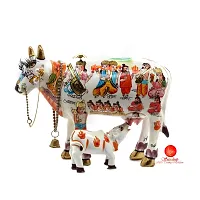 Saudeep India Trading Corporation Polyresin Hand Painted Kamdhenu Cow with Calf God Figure Showpiece (Multicolour, 20x9x15cm)-thumb2