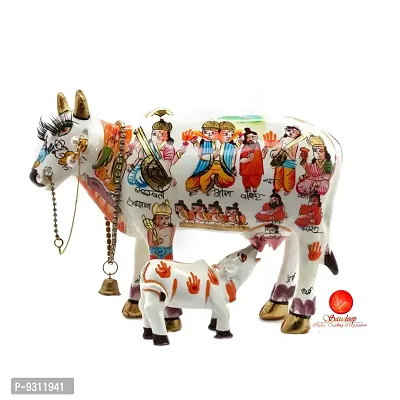 Saudeep India Trading Corporation Polyresin Hand Painted Kamdhenu Cow with Calf God Figure Showpiece (Multicolour, 20x9x15cm)-thumb3