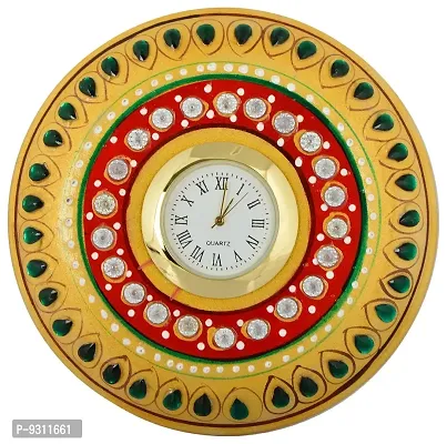 Saudeep India Trading Corporation Marble Round Clock with Stand (SIRCWS24, 11 cm)